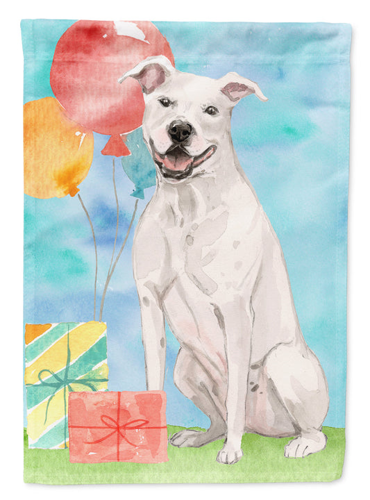 Happy Birthday White Staffordshire Bull Terrier Garden Flag - Outdoor Decorative Yard Flag CK3230GF