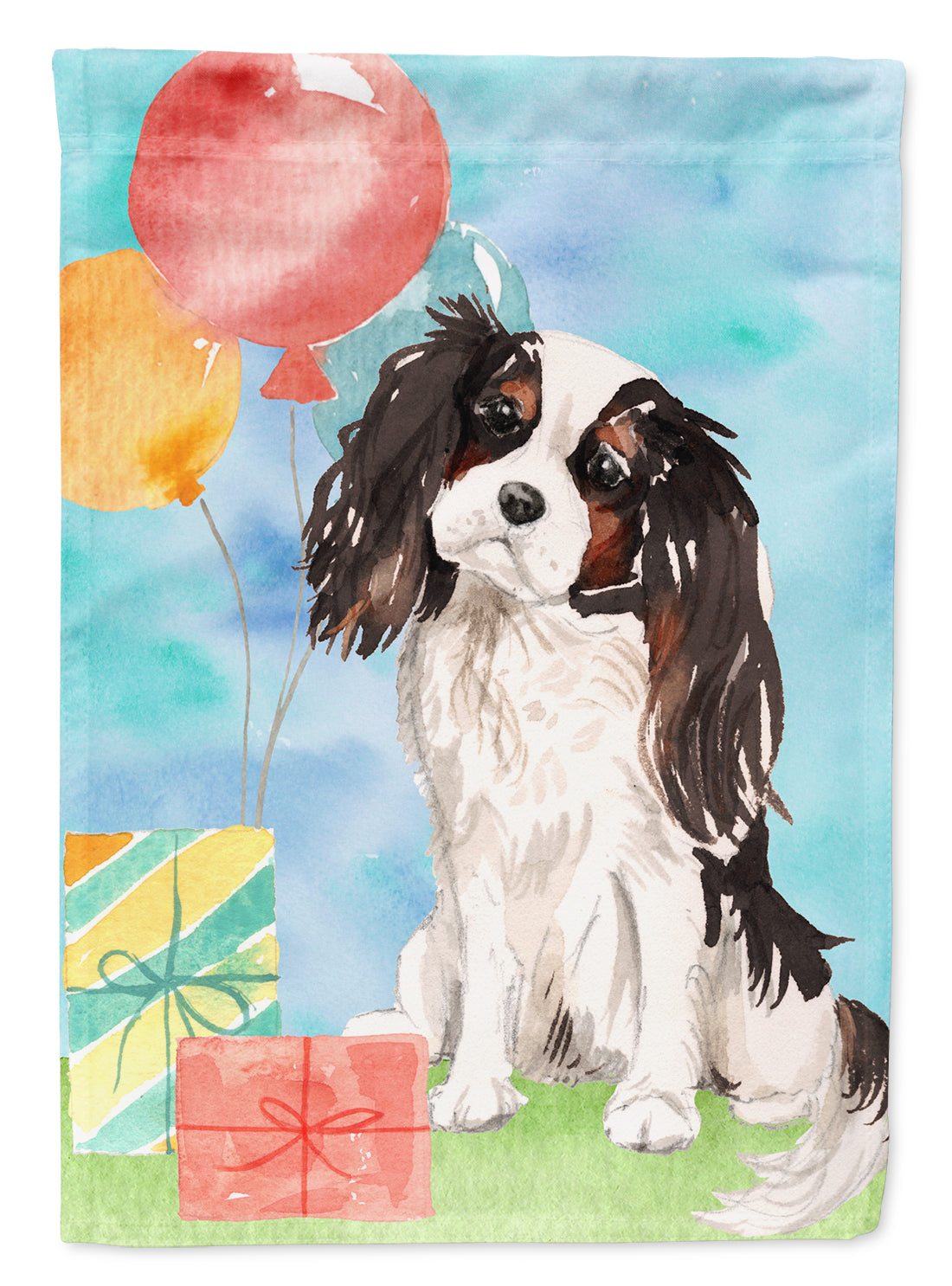 Happy Birthday Tricolor Cavalier Spaniel Flag Canvas House Size CK3236CHF