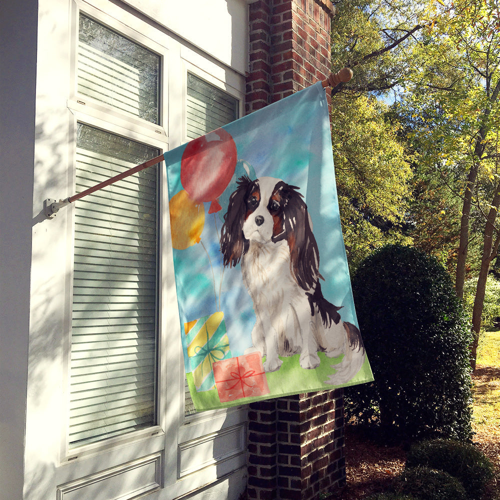 Happy Birthday Tricolor Cavalier Spaniel Flag Canvas House Size CK3236CHF