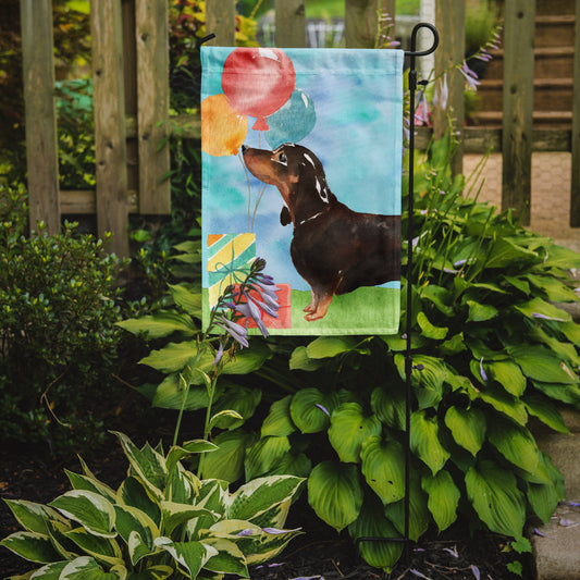 Happy Birthday Black and Tan Dachshund Garden Flag - Outdoor Decorative Yard Flag CK3239GF