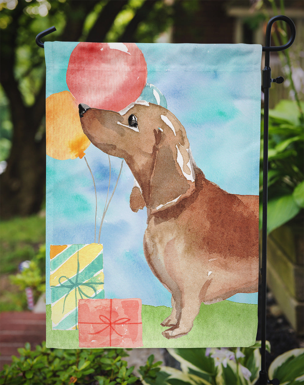 Happy Birthday Red Dachshund Garden Flag - Outdoor Decorative Yard Flag CK3240GF