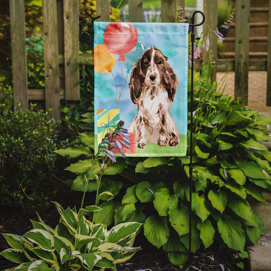 Happy Birthday Chocolate Parti Cocker Spaniel Garden Flag - Outdoor Decorative Yard Flag CK3246GF
