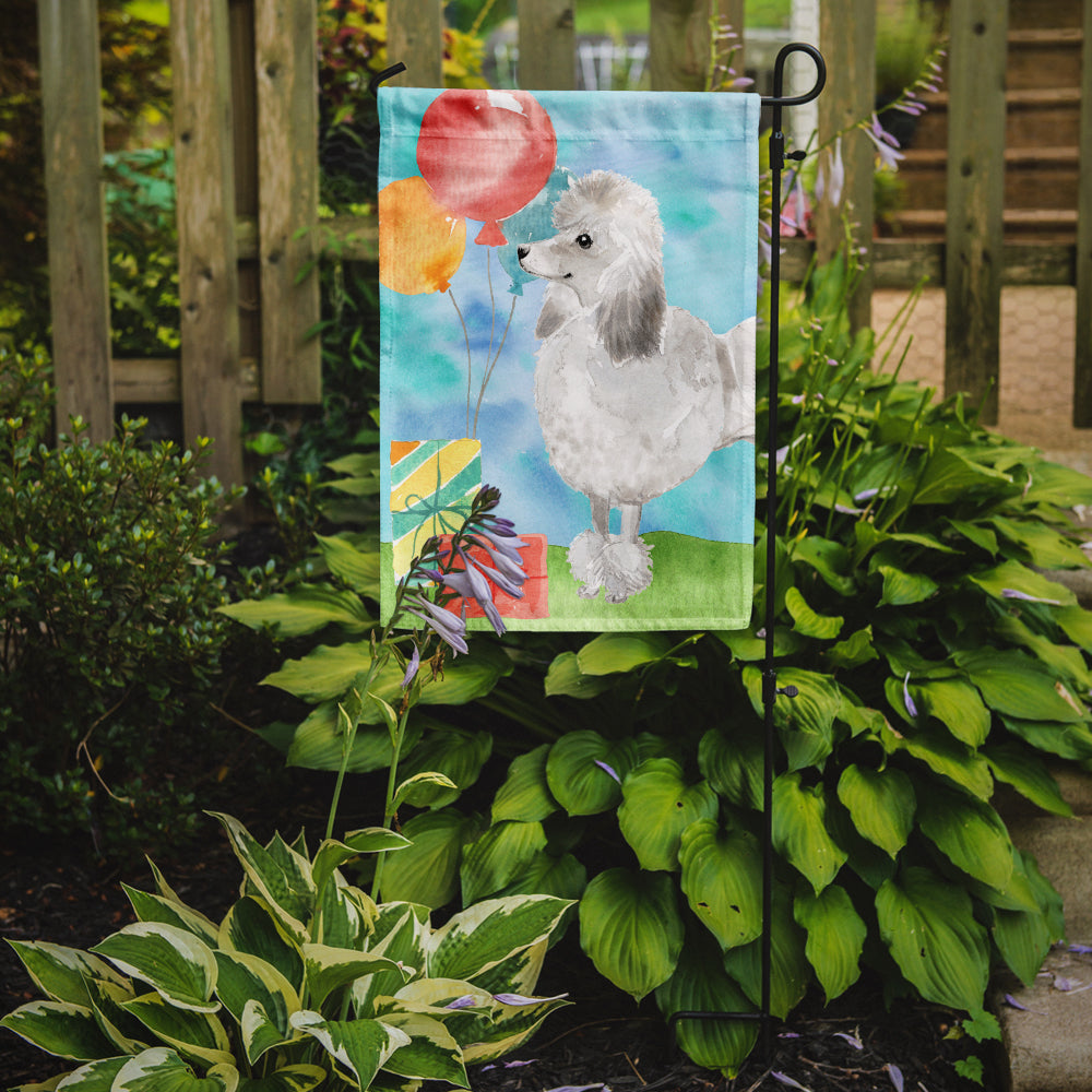 Happy Birthday Silver Poodle Garden Flag - Outdoor Decorative Yard Flag CK3255GF