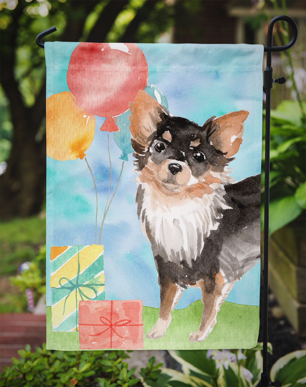 Happy Birthday Long Haired Chihuahua Garden Flag - Outdoor Decorative Yard Flag CK3258GF