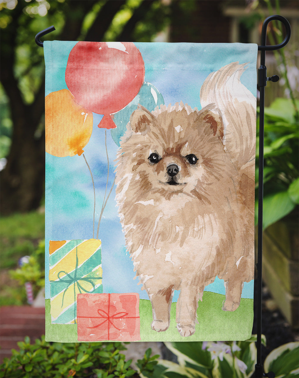Happy Birthday Pomeranian Garden Flag - Outdoor Decorative Yard Flag CK3259GF