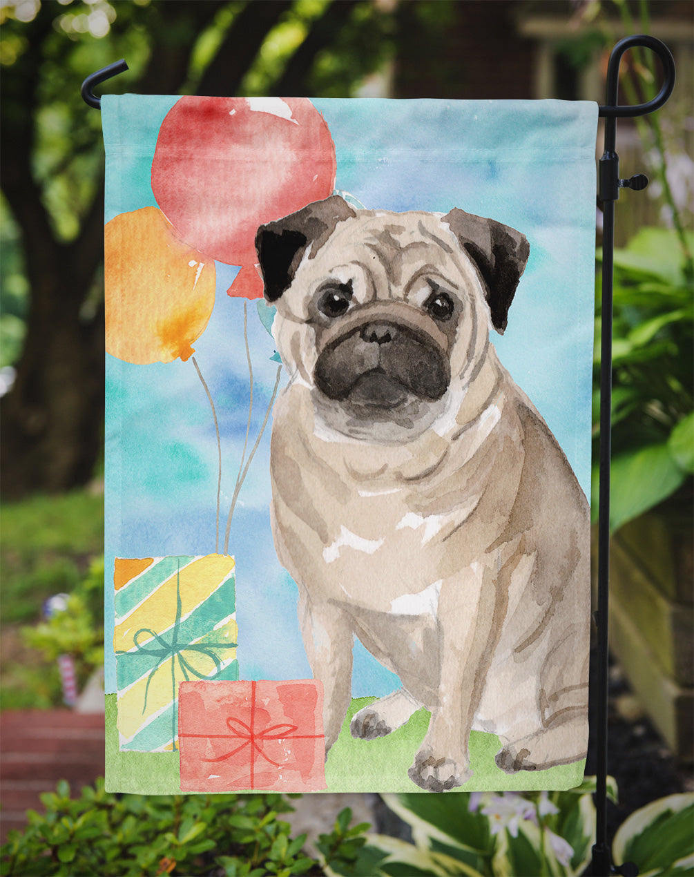 Happy Birthday Pug Garden Flag - Outdoor Decorative Yard Flag CK3260GF