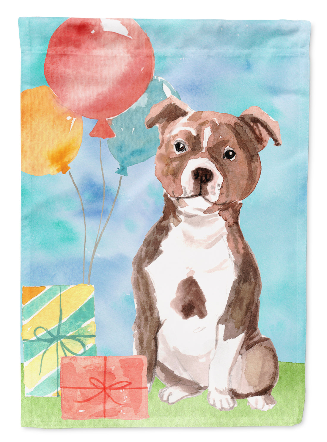 Happy Birthday Red Staffie Bull Garden Flag - Outdoor Decorative Yard Flag CK3261GF