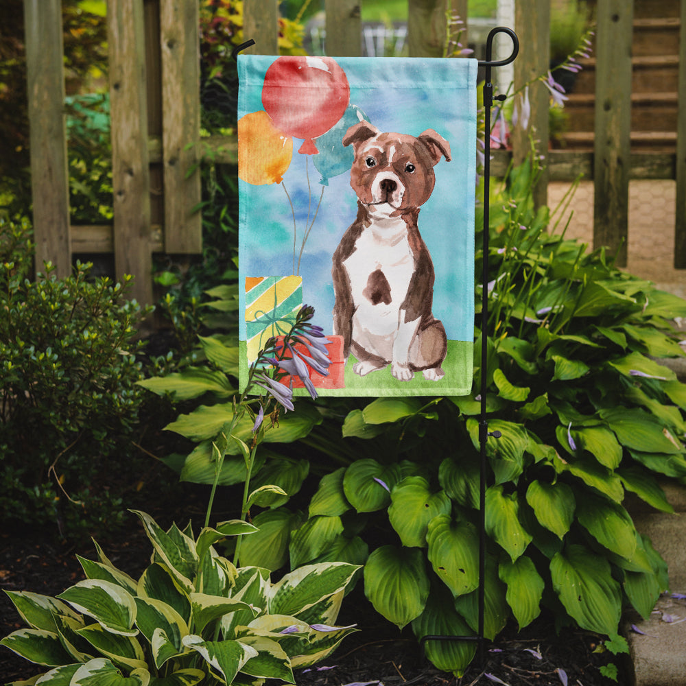 Happy Birthday Red Staffie Bull Garden Flag - Outdoor Decorative Yard Flag CK3261GF