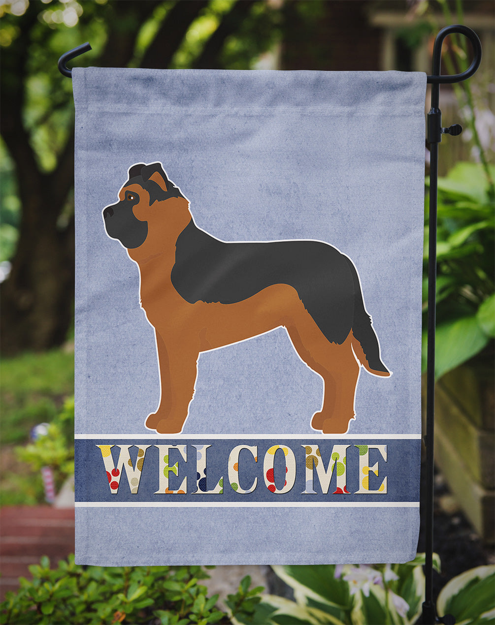 Black German Shepherd Mastiff Mix Welcome Garden Flag – Decorative Outdoor Yard Flag CK3739GF