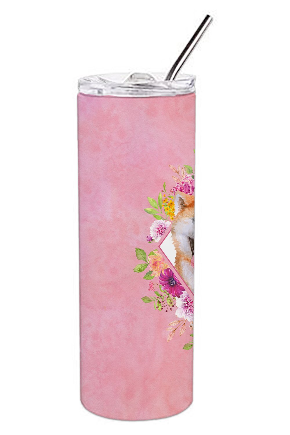 Akita Pink Flowers Double Walled Stainless Steel 20 oz Skinny Tumbler CK4111TBL20