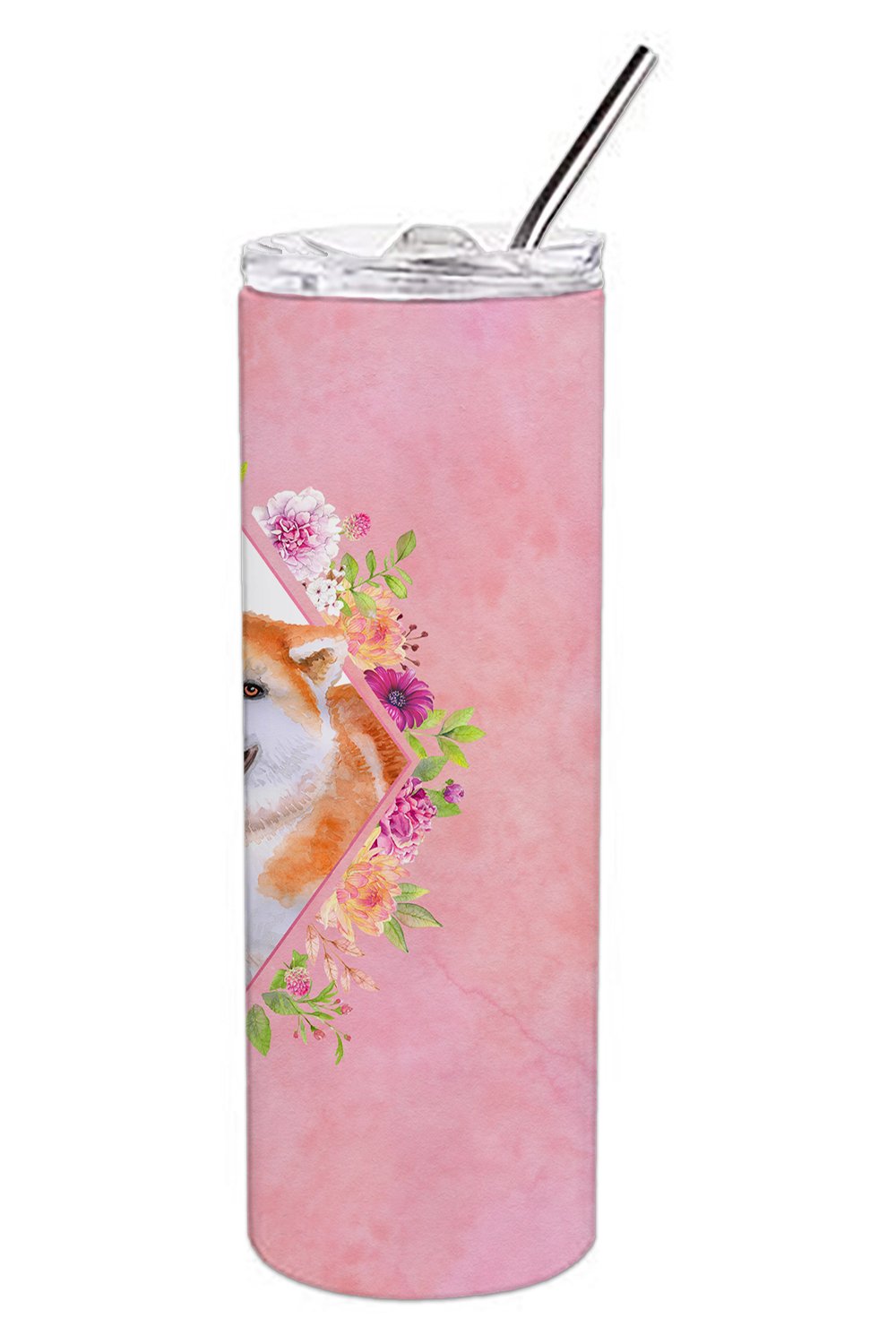 Akita Pink Flowers Double Walled Stainless Steel 20 oz Skinny Tumbler CK4111TBL20