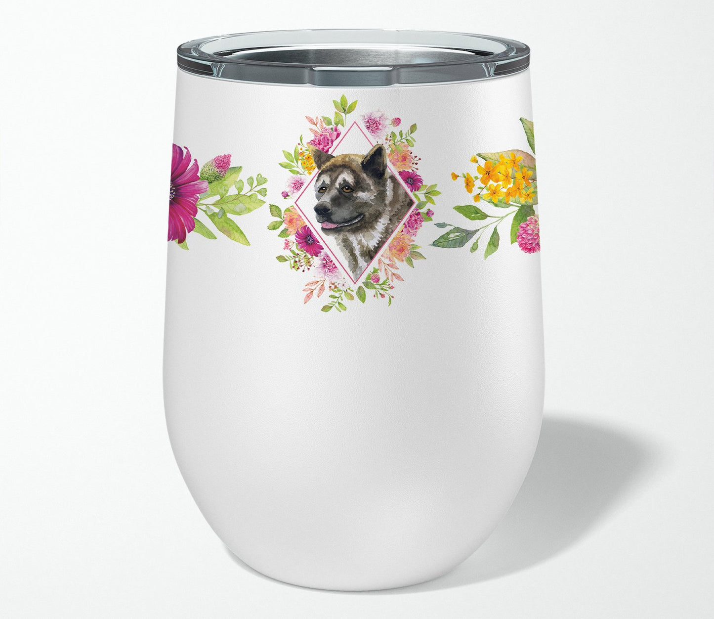 Akita Pink Flowers Stainless Steel 12 oz Stemless Wine Glass CK4113TBL12