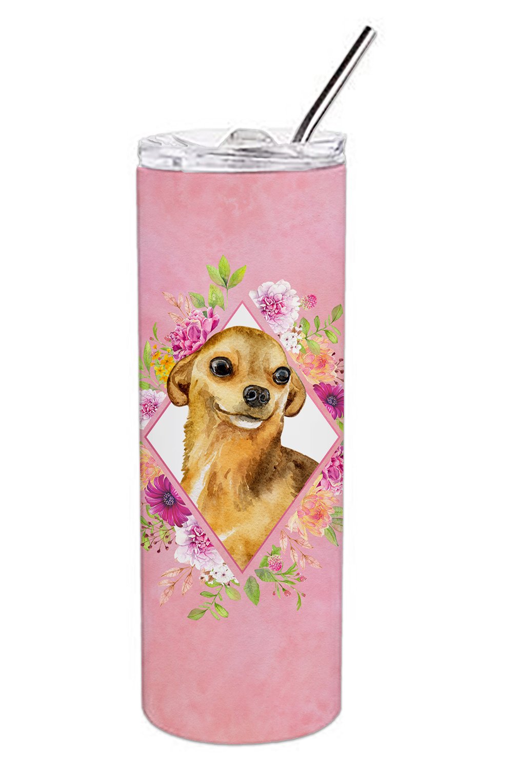 Chihuahua #1 Pink Flowers Double Walled Stainless Steel 20 oz Skinny Tumbler CK4128TBL20