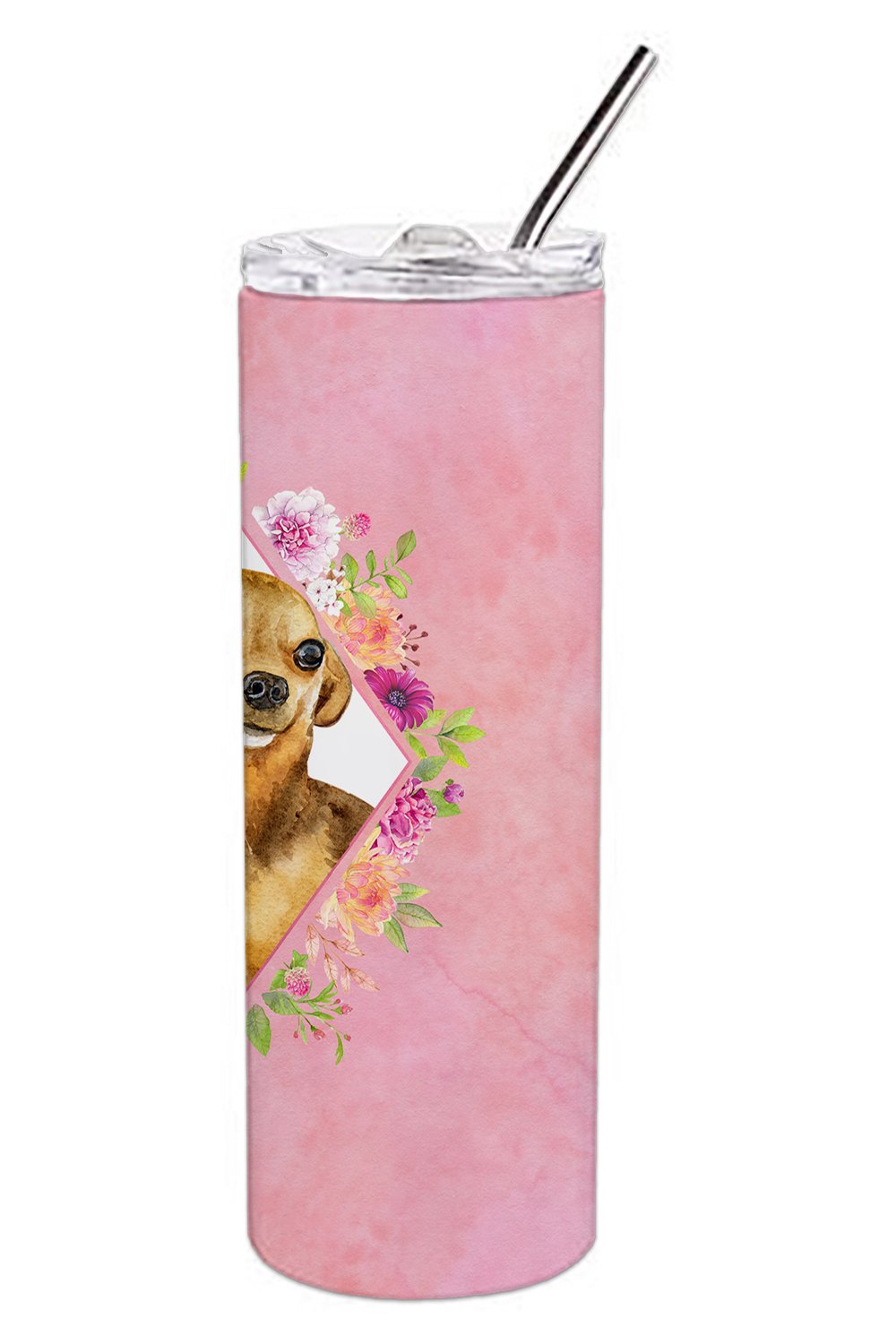 Chihuahua #1 Pink Flowers Double Walled Stainless Steel 20 oz Skinny Tumbler CK4128TBL20