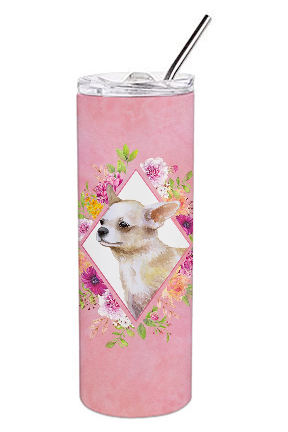 Chihuahua #2 Pink Flowers Double Walled Stainless Steel 20 oz Skinny Tumbler CK4129TBL20