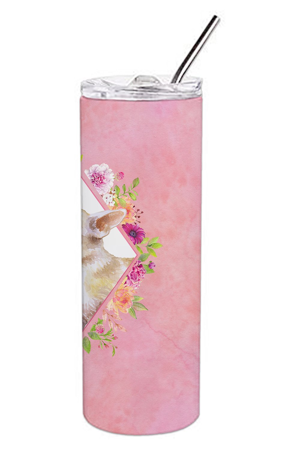Chihuahua #2 Pink Flowers Double Walled Stainless Steel 20 oz Skinny Tumbler CK4129TBL20