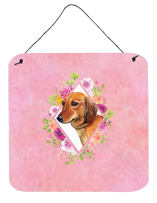 Dachshund Red #1 Pink Flowers Wall or Door Hanging Prints CK4134DS66