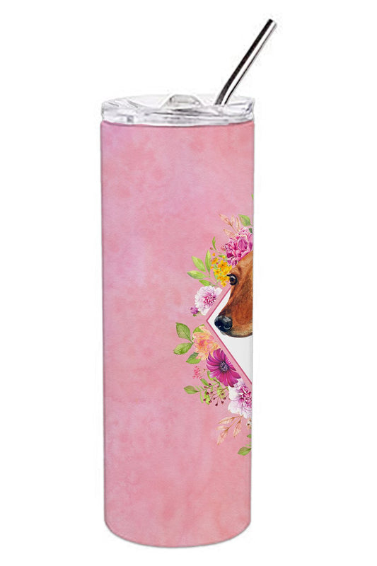 Dachshund Red #1 Pink Flowers Double Walled Stainless Steel 20 oz Skinny Tumbler CK4134TBL20