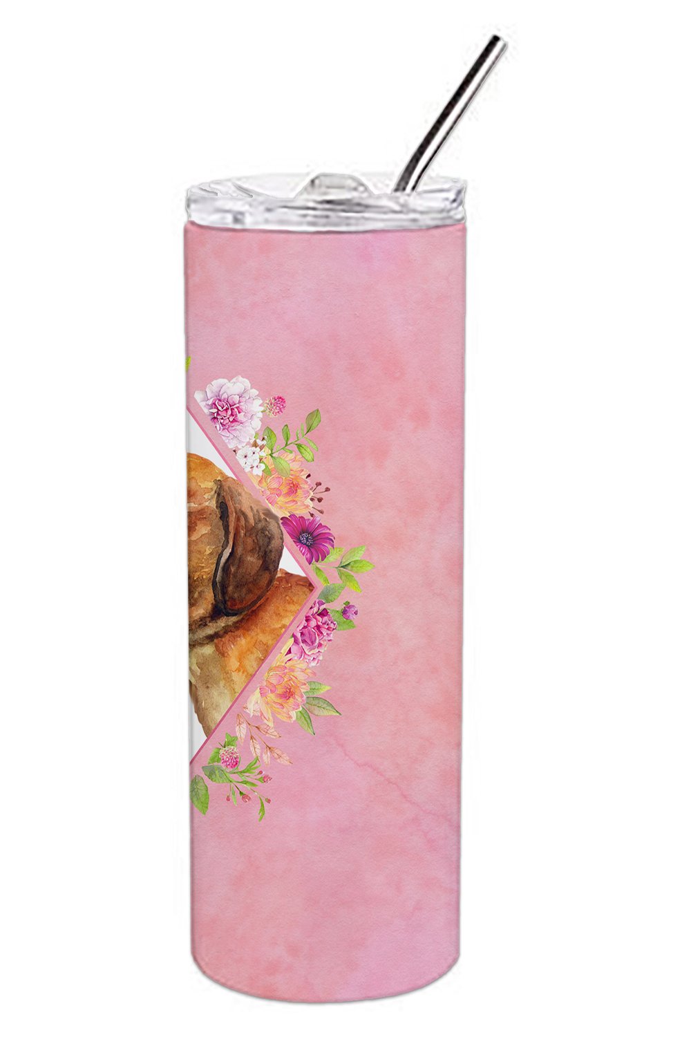 Dachshund Red #1 Pink Flowers Double Walled Stainless Steel 20 oz Skinny Tumbler CK4134TBL20