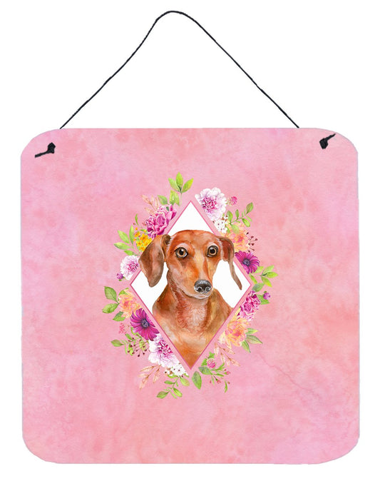 Dachshund Red #2 Pink Flowers Wall or Door Hanging Prints CK4135DS66