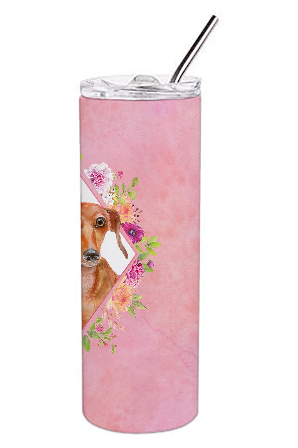 Dachshund Red #2 Pink Flowers Double Walled Stainless Steel 20 oz Skinny Tumbler CK4135TBL20