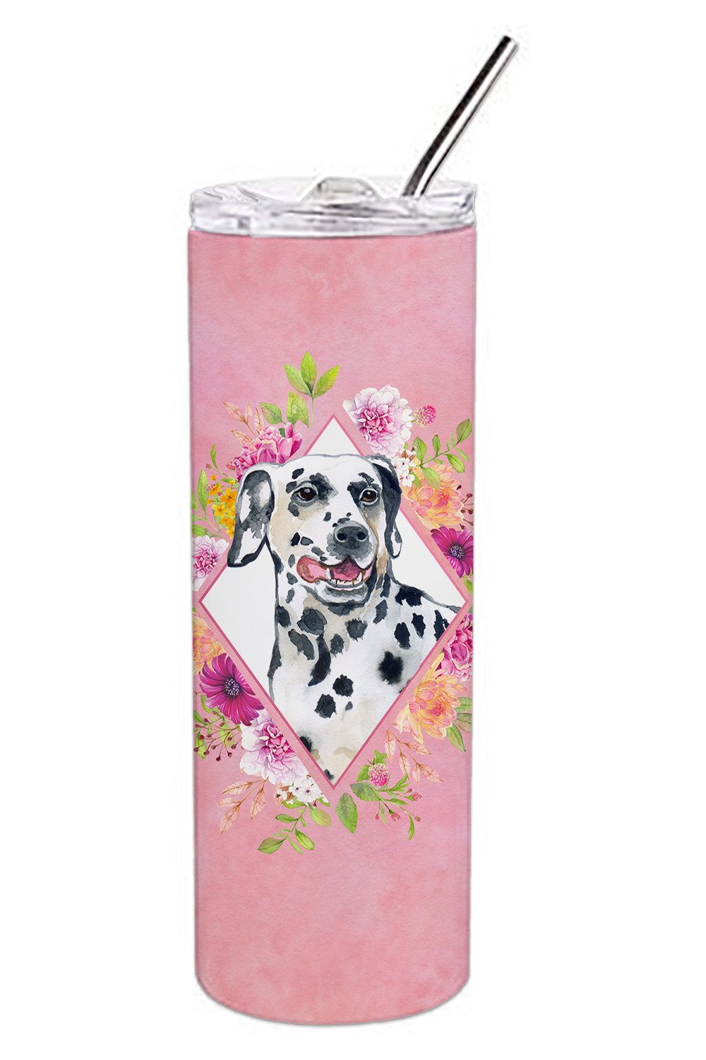 Dalmatian Pink Flowers Double Walled Stainless Steel 20 oz Skinny Tumbler CK4137TBL20