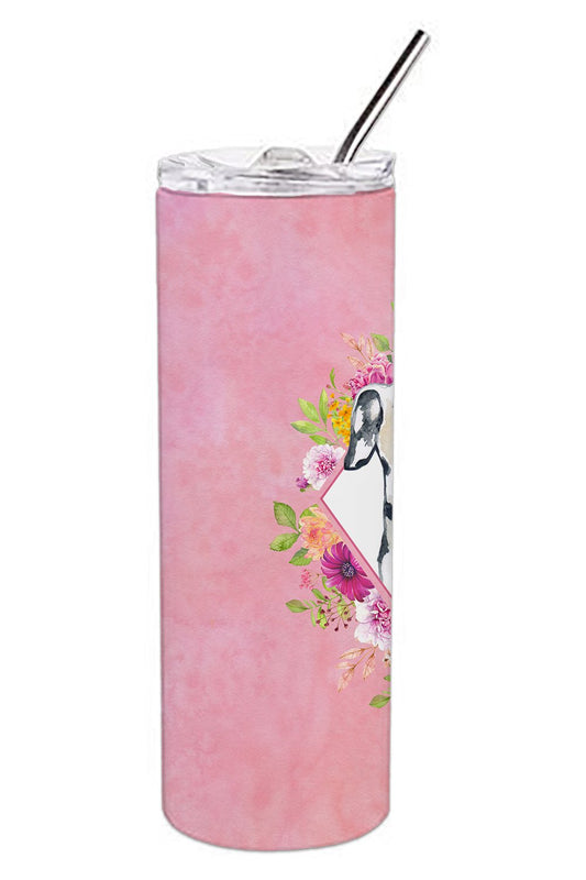 Dalmatian Pink Flowers Double Walled Stainless Steel 20 oz Skinny Tumbler CK4137TBL20