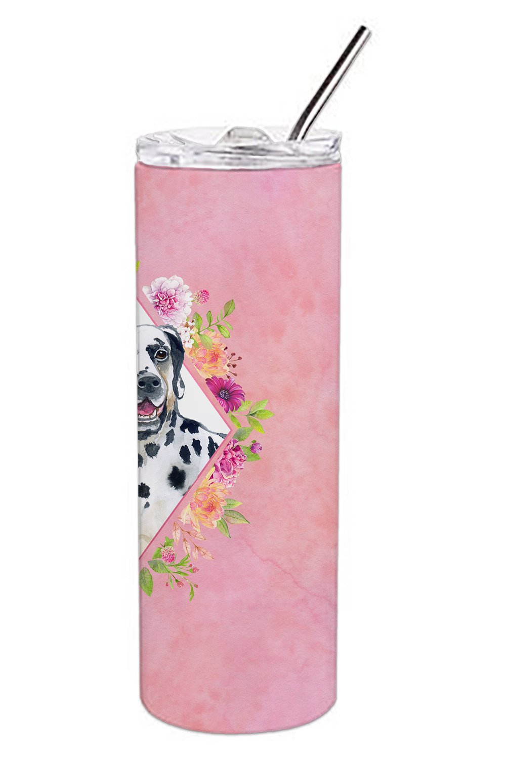 Dalmatian Pink Flowers Double Walled Stainless Steel 20 oz Skinny Tumbler CK4137TBL20