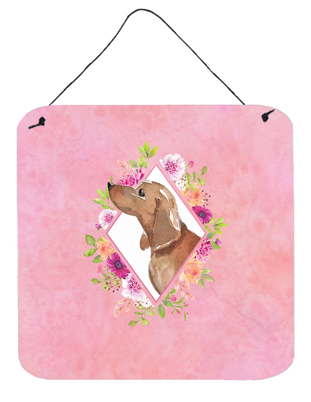 Dachshund Pink Flowers Wall or Door Hanging Prints CK4207DS66