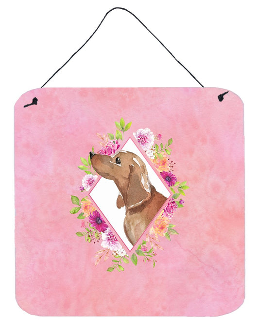Dachshund Pink Flowers Wall or Door Hanging Prints CK4207DS66