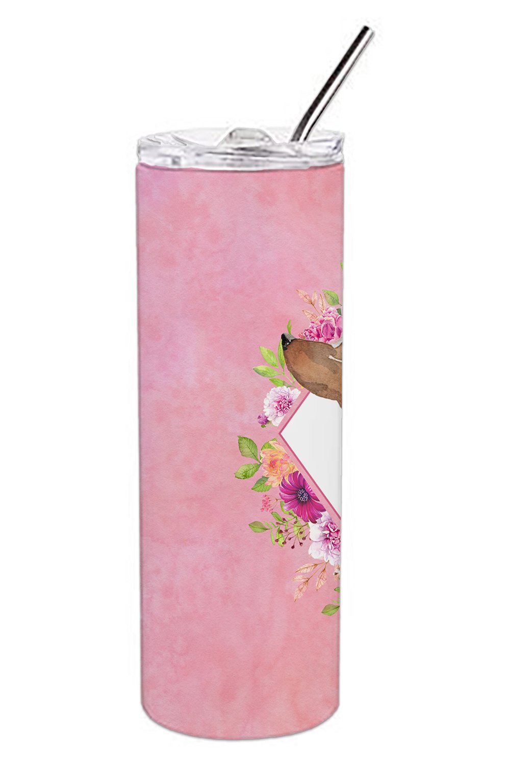 Dachshund Pink Flowers Double Walled Stainless Steel 20 oz Skinny Tumbler CK4207TBL20