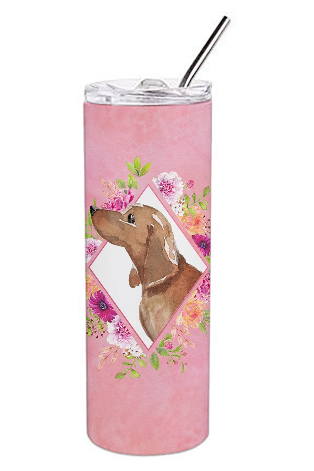 Dachshund Pink Flowers Double Walled Stainless Steel 20 oz Skinny Tumbler CK4207TBL20