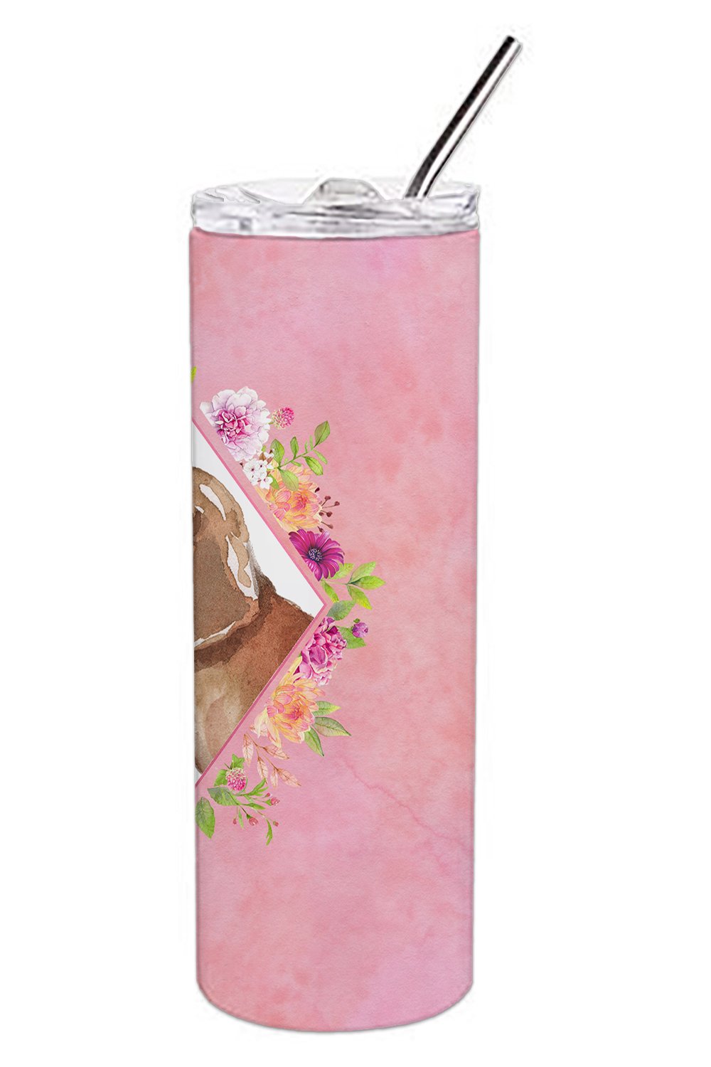 Dachshund Pink Flowers Double Walled Stainless Steel 20 oz Skinny Tumbler CK4207TBL20