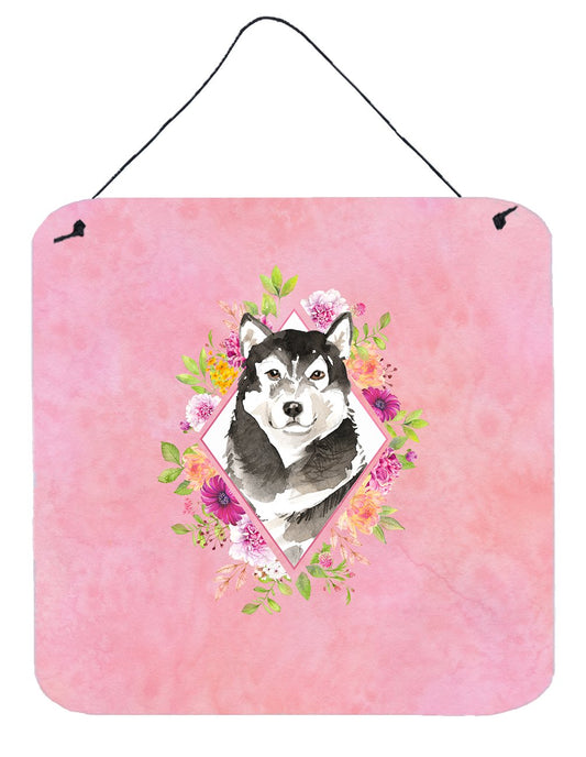 Alaskan Malamute Pink Flowers Wall or Door Hanging Prints CK4224DS66
