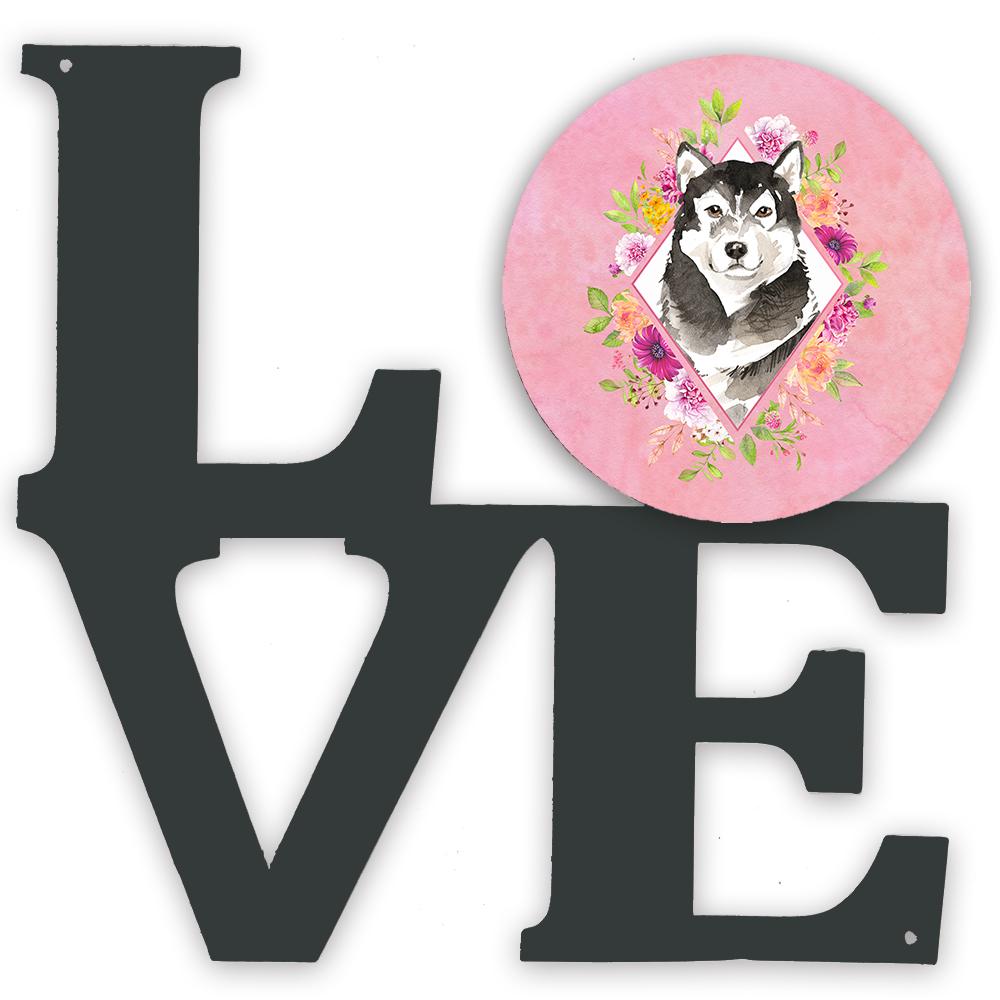 Alaskan Malamute Pink Flowers Decorative Wall Art – Artist-Designed Metal Print for Home or Office CK4224WALV