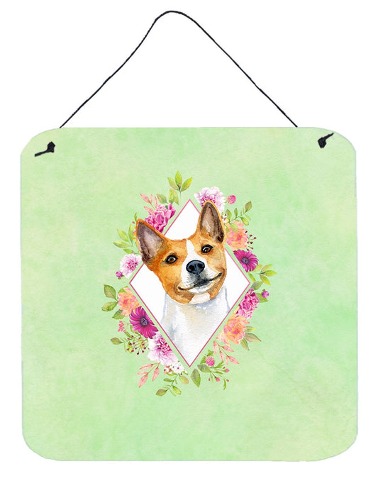 Basenji Green Flowers Wall or Door Hanging Prints CK4275DS66