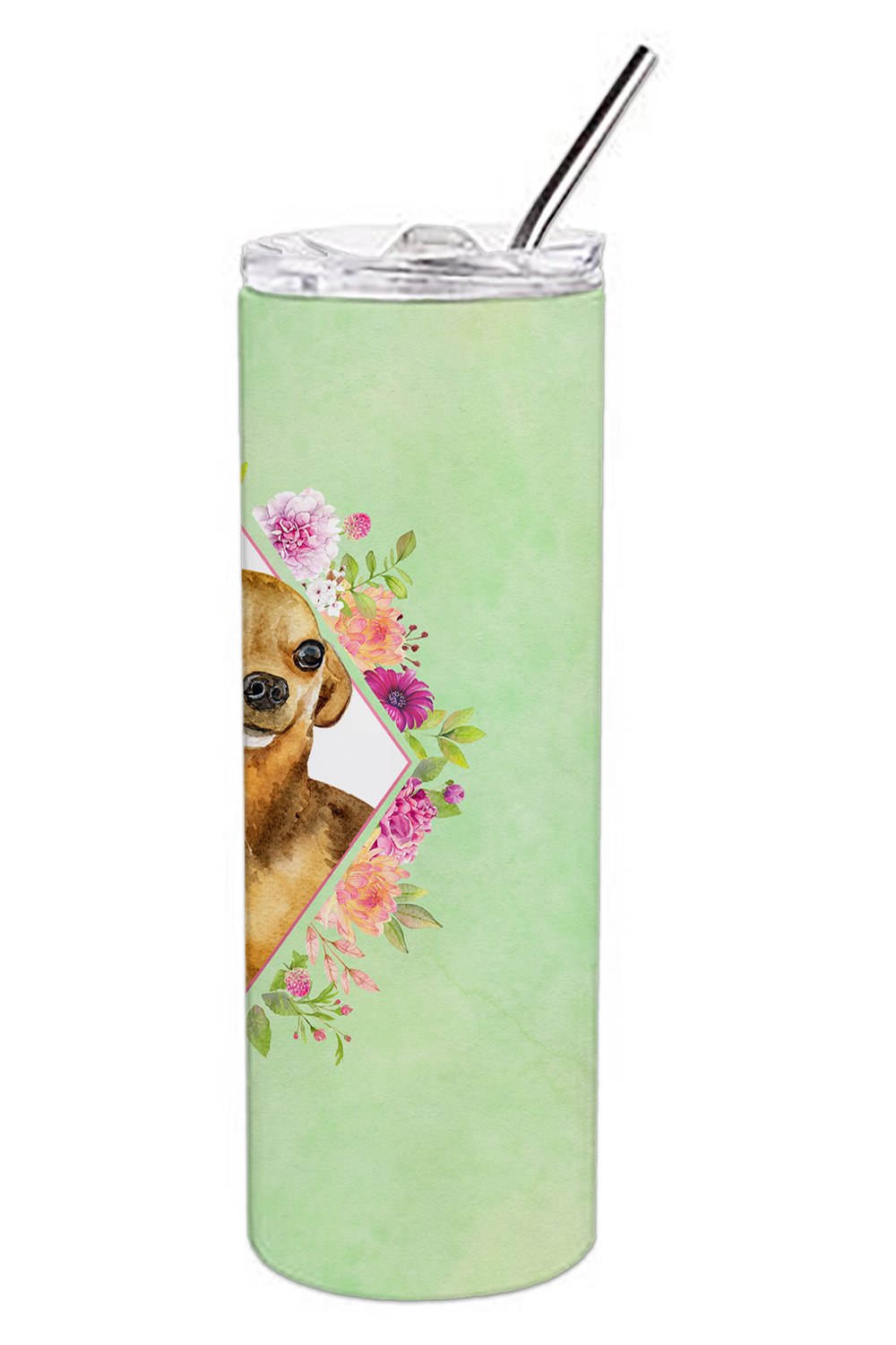 Chihuahua #1 Green Flowers Double Walled Stainless Steel 20 oz Skinny Tumbler CK4288TBL20