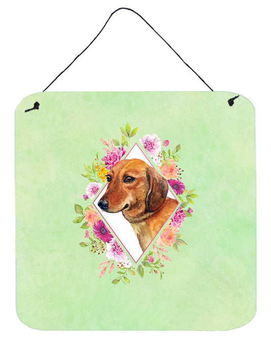 Dachshund Red #1 Green Flowers Wall or Door Hanging Prints CK4294DS66