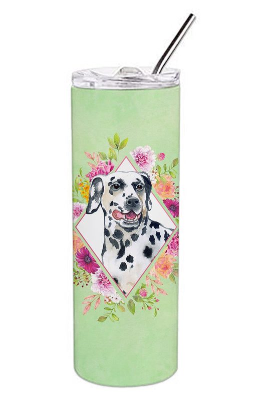 Dalmatian Green Flowers Double Walled Stainless Steel 20 oz Skinny Tumbler CK4297TBL20