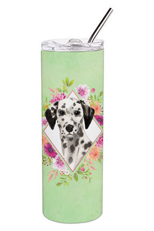 Dalmatian Green Flowers Double Walled Stainless Steel 20 oz Skinny Tumbler CK4402TBL20