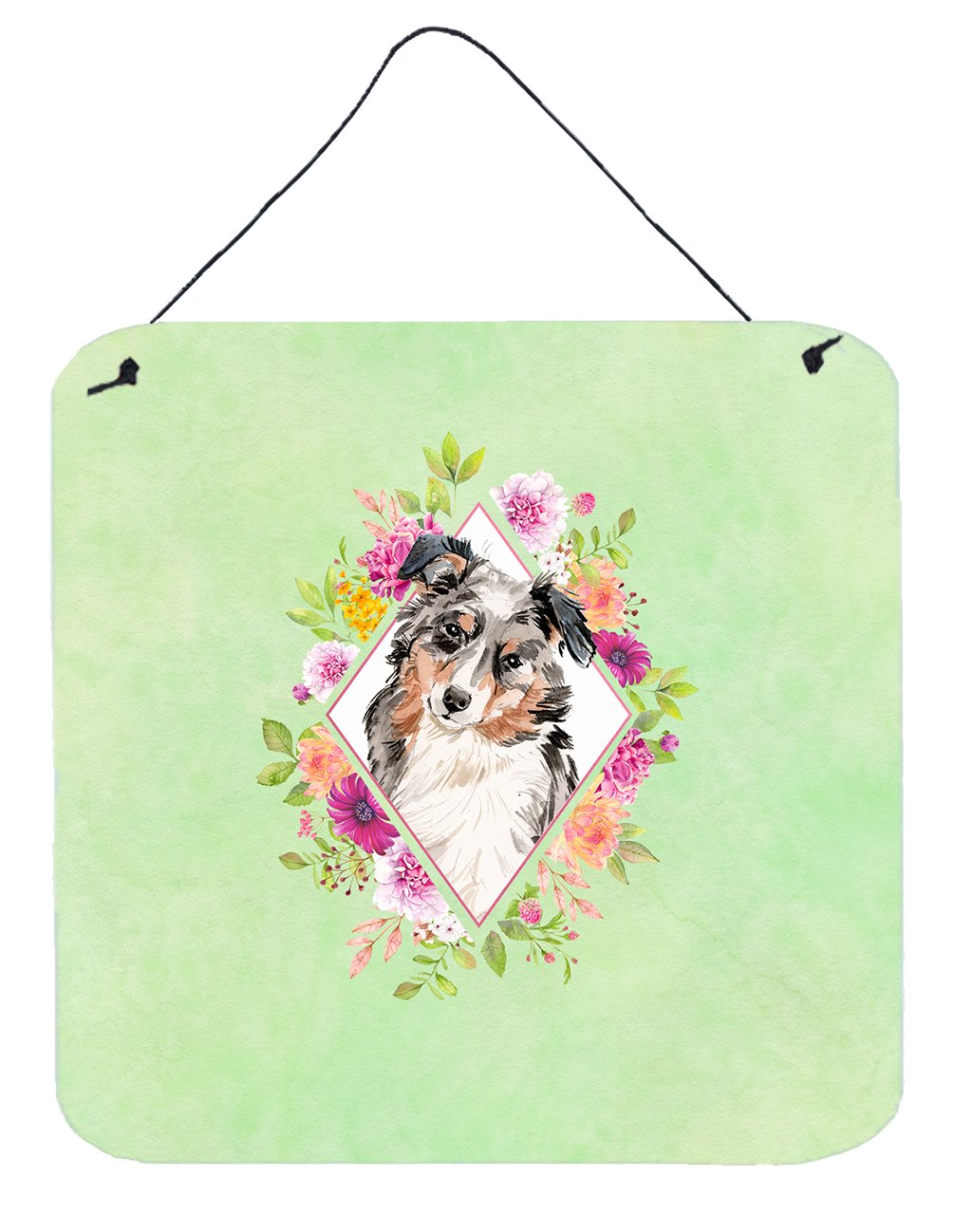 Australian Shepherd Green Flowers Wall or Door Hanging Prints CK4427DS66