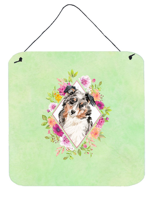 Australian Shepherd Green Flowers Wall or Door Hanging Prints CK4427DS66