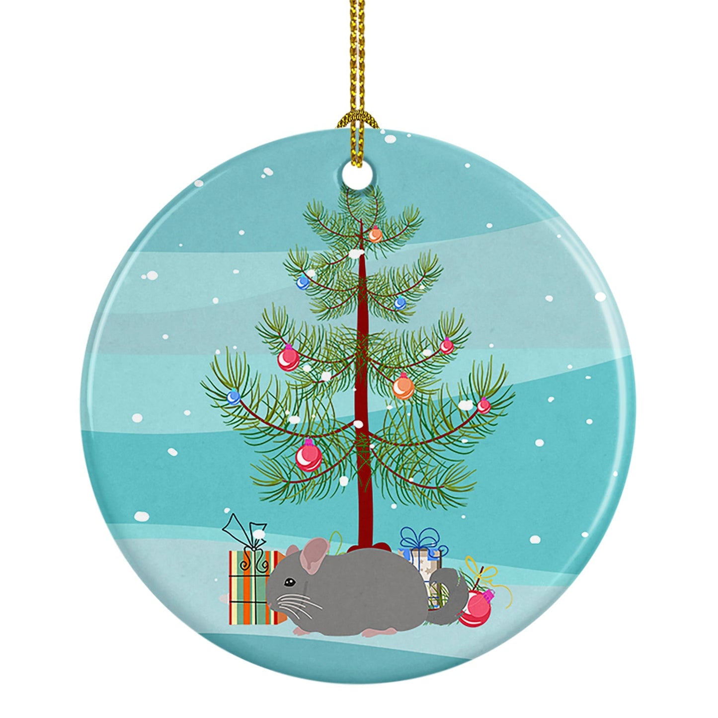 Agouti Chinchilla Merry Christmas Ornament - Round Ceramic Ornament – Artist-Designed Keepsake Decoration
