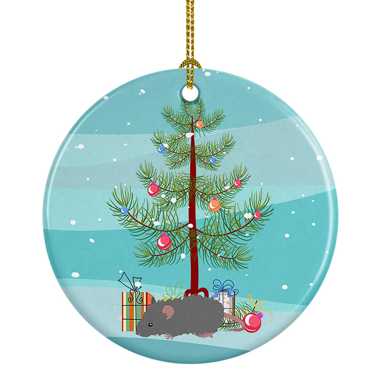 Australian Long Coated Mouse Merry Christmas Ornament - Round Ceramic Ornament – Artist-Designed Keepsake Decoration