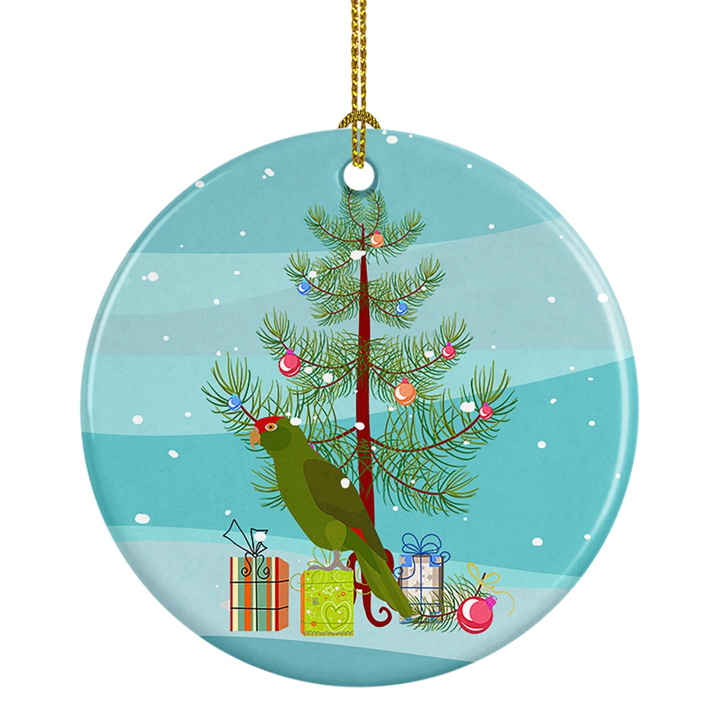 Amazon Parrot Merry Christmas Ornament - Round Ceramic Ornament – Artist-Designed Keepsake Decoration