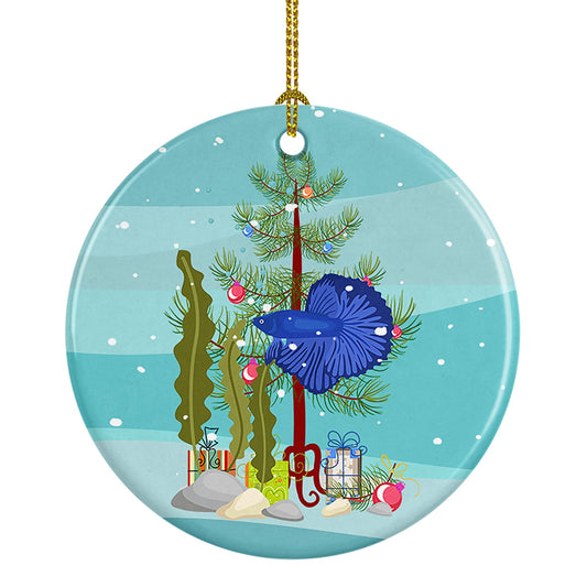 Delta Tail Betta Fish Merry Christmas Ornament - Round Ceramic Ornament – Artist-Designed Keepsake Decoration
