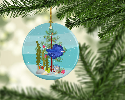 Delta Tail Betta Fish Merry Christmas Ornament - Round Ceramic Ornament – Artist-Designed Keepsake Decoration