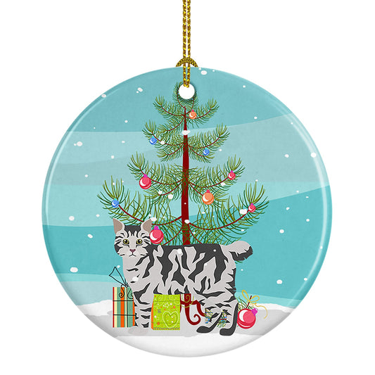 American Bobtail #1 Cat Merry Christmas Ornament - Round Ceramic Ornament – Artist-Designed Keepsake Decoration