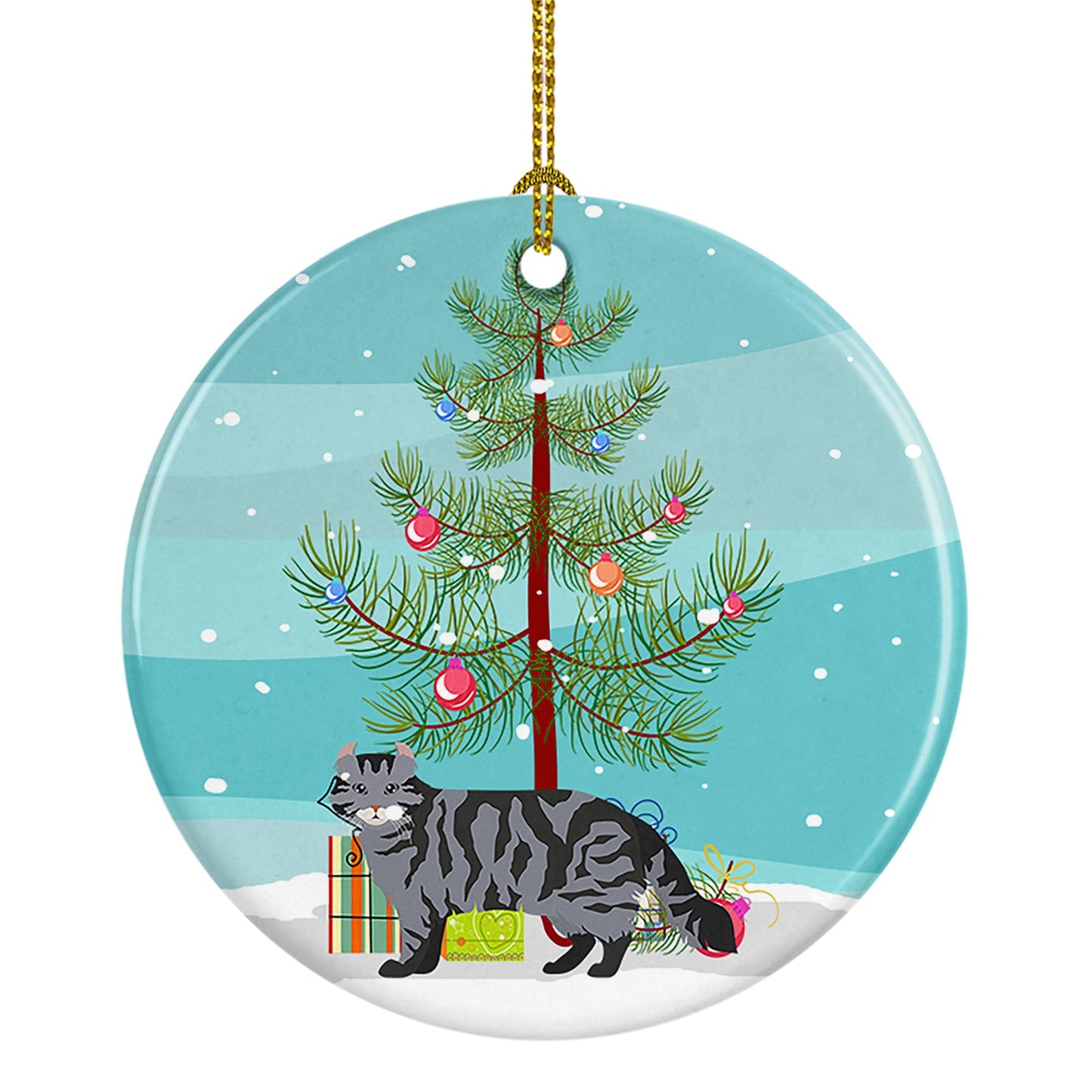 American Curl #1 Cat Merry Christmas Ornament - Round Ceramic Ornament – Artist-Designed Keepsake Decoration