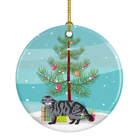 American Curl #1 Cat Merry Christmas Ornament - Round Ceramic Ornament – Artist-Designed Keepsake Decoration